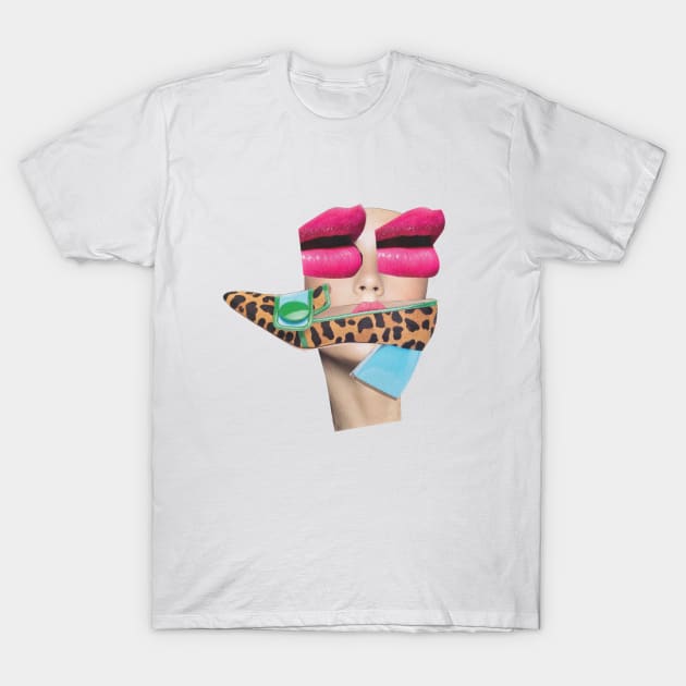 Pink Lips Face T-Shirt by Luca Mainini